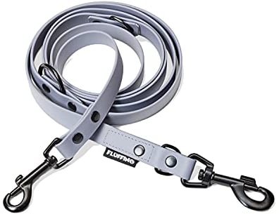FLUFFINO® vegane Hundeleine aus BioThane | 3-Fach verstellbare, robuste Leine für große & kleine Hunde (220cm x 19mm) | hochwertig, leicht & reiß- und zugfest | Made in Germany [grau]