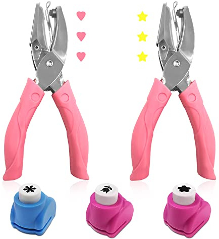 SENHAI Lot de 2 perforatrices à papier (trou en forme de cœur et trou en forme d'étoile) et 3 petits gaufrages pour bricolage, scrapbooking, fabrication de cartes, tickets, étiquettes
