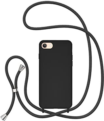 UEEBAI Crossbody Lanyard Phone case for iPhone SE 2022 5G/iPhone 7/iPhone 8/iPhone SE 2020, Silicone Phone Cover Adjustable Necklace Strap Cord Shockproof Protective Case for iPhone SE3/SE2 - Black