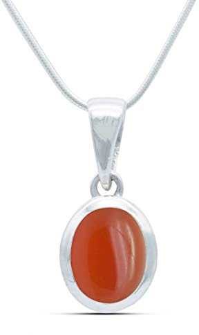 echt Silberkette mit Karneol orange roter Edelstein Damen Kettenanhänger 925 Sterlingsilber Halskette Geschenk (AK3-159-16-60)