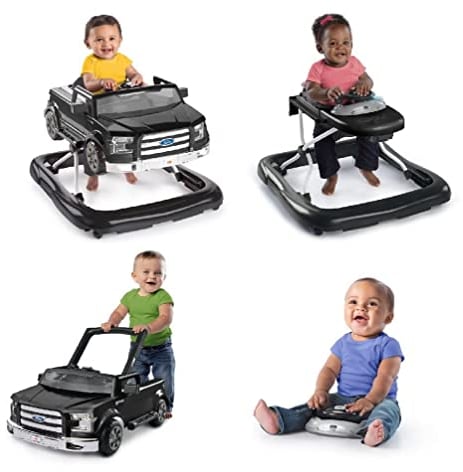 Bright Starts, Ways to Play Walker - Ford F-150, Agate Black, 4-in-1 Lauflernhilfe mit Lichtern, Höheneinstellung, abnehmbarer Spielstation und mehr