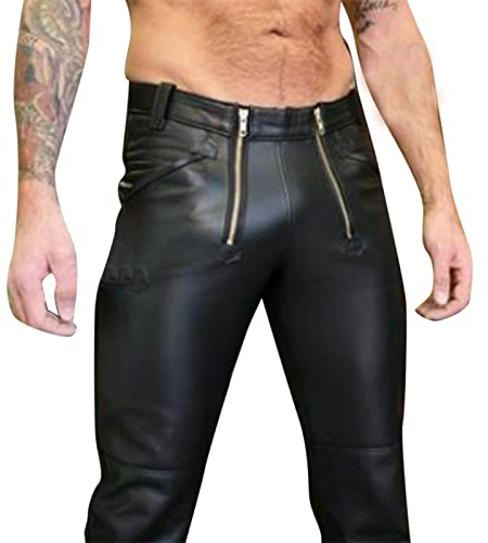Herren Hose Lange Wetlook Schwarz Hose Herren Motorrad Lederhose Pu Leather Leggings Slim fit Bikerhose Slim Fit Kunstleder Hosen Lederjeans Clubwear Bühnenshow Kostüm
