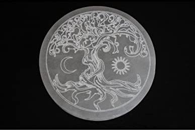 Plaque de charge Selenit - Arbre de vie - Grande plaque en cristal naturel - Pierre précieuse de guérison - Soucoupe de charge - Blanc
