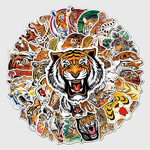 Bric Dodo 50 Stück Tiger Aufkleber Auto Laptop Telefon Gitarre Skateboard Motorrad Fahrrad Tier Stickers Set Vinyl Wasserdicht Aesthetic Aufkleber für Jugendliche Kinder Erwachsene