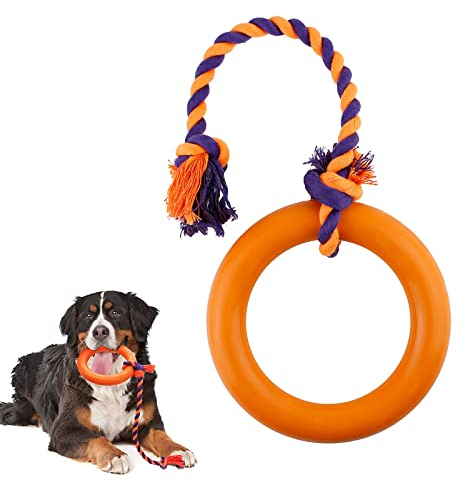Namsan Hundespielzeug Hunde Puller Ring für Zerrspielen Hunde Kauspielzeug Robuster Natur Gummiring mit Seil Outdoor-trainingsspielzeug für Werfen/Fangen/Greifen/Fliegendes, Orange-L
