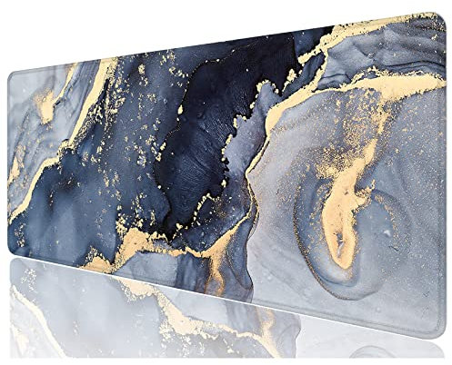 Desk Mat, 32 x 12 XXL Extended Large Gaming Mouse Pad, Desktop Decor Desk Pad, Cute Men Women Office Supplies and Accessories, XL Mouse Mat for Laptop & Keyboard, Blue Gray Gold Marble