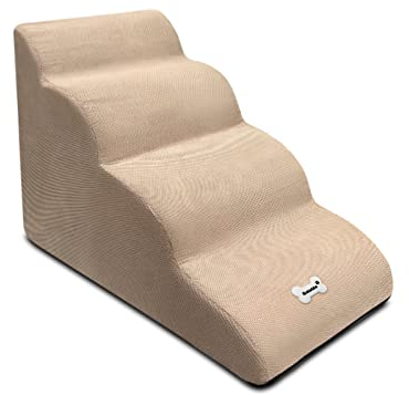 Galatée Hundetreppe, Abnehmbare Und Waschbare Haustiertreppe, rutschfeste Haustierrampe Mit 4 Stufen, Hundetreppe Für Hohes Bettsofa, Hochelastische Schwamm-Hundetreppe(Hellbraun)