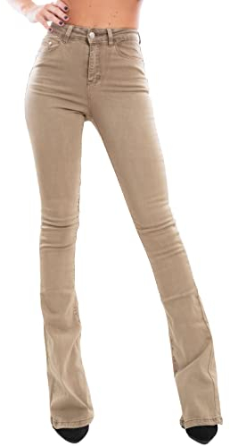 Toocool Jeans Donna Push up Pantaloni Zampa Elefante Campana Slim VI8008 [S,Kaki]