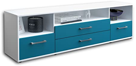 Lqliving TV-Board Lowboard Azula, Korpus in Weiss matt, Front im trendigem Türkis (180x49x35cm), mit Metall Griffen, Made in Germany