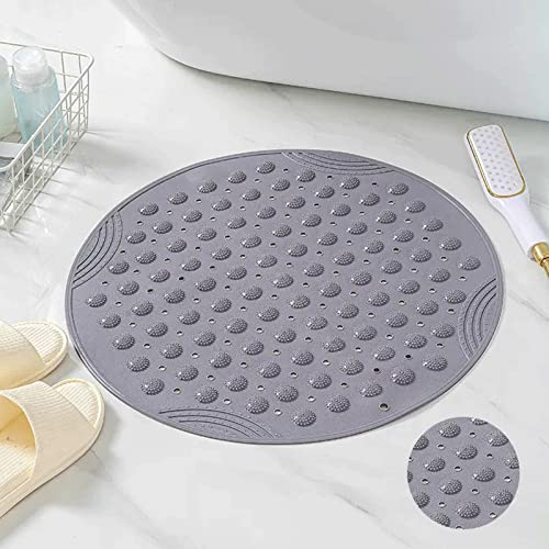 Duschmatte Rund Duscheinlage PVC Badezimmermatte Rutschfest Duschwanneneinlage Mit Saugnäpfe Anti Schimmel Badematten Mit Ablauflöchern, Waschmaschinenfest,65x65cm,Bla(Size:55x55cm,Color:Dunkelgrau-A)