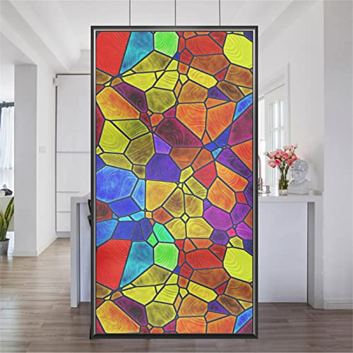 3D Regenbogen Folie Fenster,Glasdekorfolie, PVC,für Badezimmer Kinderzimmer Küche, Schlafzimmer,44.5x200cm Wohnzimmer, Esszimmer, Büro, Hotels, Klassenzimmer.Farbiges zerbrochenes Glas