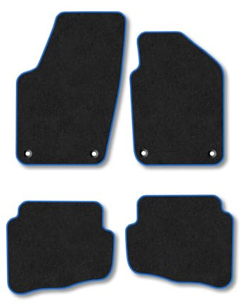 VW Fox (2006-2012) Car Mats Accessories Tailored Fit Carpet Floor Mats Non Slip Blue Trim Full Coverage Compatible Accessory Granulated Backing Front Rear Set Anti Slip Hand-Finished Clips