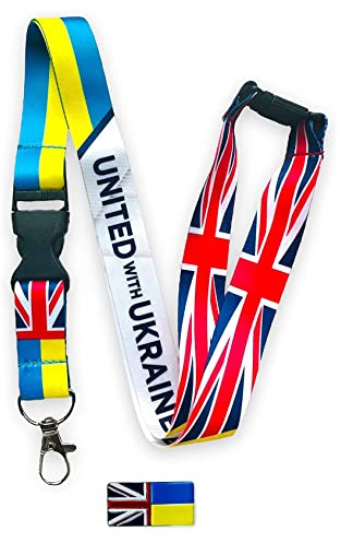 PAC Supplies Global Umhängeband mit Ukraine, mit abnehmbarem Clip, Sicherheitsverschluss und passender Union mit Ukraine-Anstecknadel, 3,5 cm x 1,5 cm, gemischt, L
