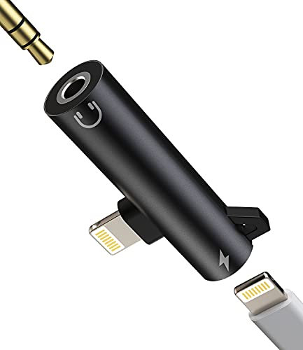 Lightning to 3.5mm Jack Splitter Cable(2in1)iPhone AUX Adapter for Headphone Dongle Apple MFI Certified Charger Earbud Audio Cord for 14 13 12 11 Pro Max X Xs XR Se 7 8 Plus Earphone Music Connector