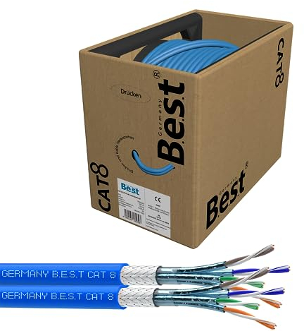 Germany B.e.s.t 100M CAT 8 Duplex Netzwerkkabel Verlegekabel Kupfer LAN Kabel Ethernetkabel S/FTP 40 Gbit/s Kat 8 reines Kupfer Datenkabel PoE++ LSZH Datenkabel