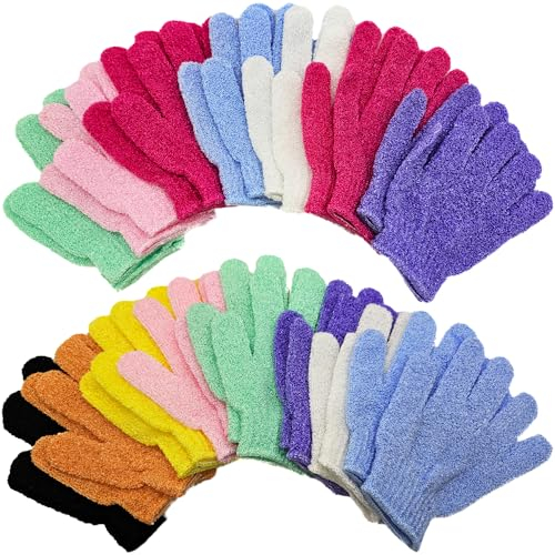 Aisamco 30 pièces gants exfoliants pour la douche, 15 couleurs gants de gommage du corps gants de bain, gant exfoliant pour gommage en profondeur pour enlever les peaux mortes pour femmes et hommes