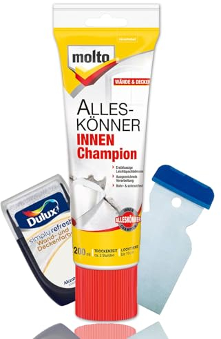 Molto Innen Champion Fertigspachtel Reparatur Set mit Dulux Weiß Farbroller und Metallspachtel