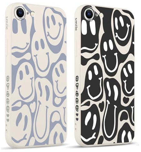 Pnakqil 2 Piezas Funda para Apple iPhone 7/8/SE 2020/2022 4.7,Funny Cute Sonrisa Grimace Cara Sonriente Fundas Estética TPU Ultrafina Proteger Caso con Cámara Suave Carcasa Silicona Protección Cover