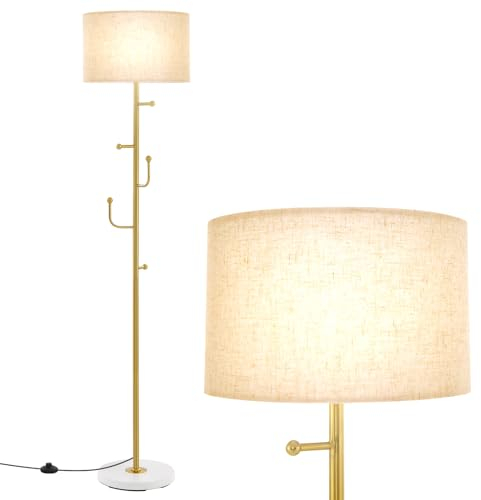 COSTWAY 166,5cm Stehlampe Garderobenständer mit 5 Haken & Fußschalter, Stehleuchte E27 Sockel Leselampe für Schlafzimmer, Wohnzimmer