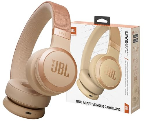 JBL Live 670NC - Wireless On-Ear Headphones with Adaptive Noise Cancelling with Smart Ambient, Up to 65H Battery Life with Speed Charge, Lightweight, Comfortable and Foldable Design (Sandstone)