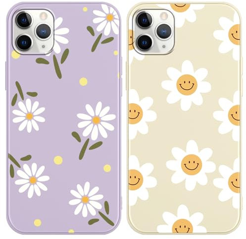 Yoedge 2 Pack Cute Flowers Print Suitable for iPhone 12 Pro Max 6.7 Phone Case, Floral Daisy Aesthetic Pattern Shell Soft Silicone TPU Shock-Absorbing Smile Cover for Women and Girls