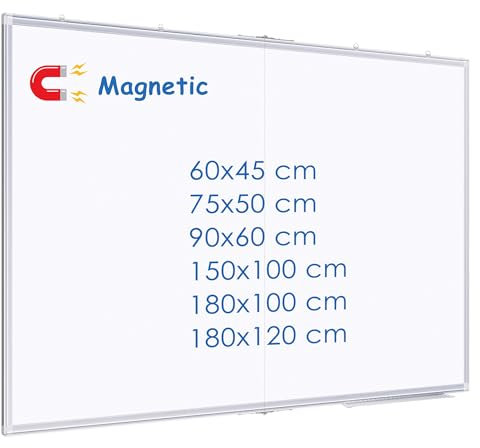 maxtek Whiteboard 180x120cm, Magnetisches Whiteboard für Wand, Aluminiumrahmen Großes Whiteboard mit Stiftablage, trocken abwischbare Tafel für Zuhause, Büro, Schule