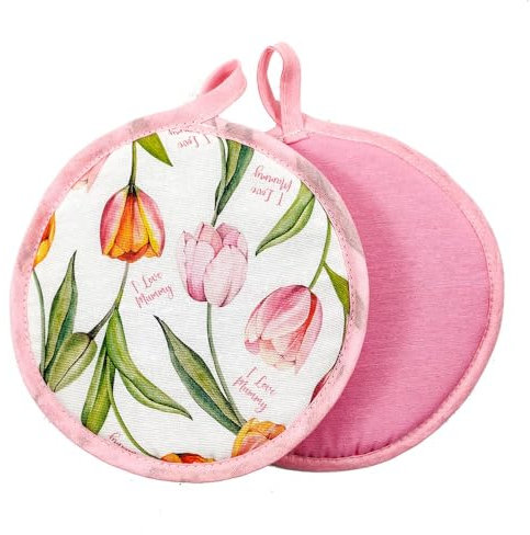 Festa Mamma presina tonda - Primavera Estate - Ideale Come Regalo e Decorazione da Tavolo - Made in Italy (TULIPANO ROSA)