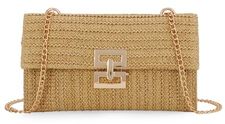 Ynport Crefreak Sac à Bandoulière en Paille Pour Femmes, Sac d'été en Osier Rotin Tissé, Enveloppe de Fête, Beige