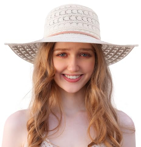 Procity Faltbarer Strohhut Damen Sonnenhut UV Schutz Strandhut mit Breiter Krempe Paris Light Beige