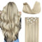 GOO GOO Clip in Extensions Echthaar, Echthaar Extensions Clip, 35cm 120g 7pcs, Extensions Echthaar, Haarverlängerung Echthaar, 17A/60A Aschblond
