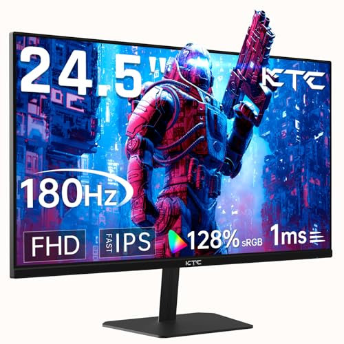 KTC 24.5'' Gaming Monitor 180Hz FHD,Fast IPS 1080P 1 ms, 128% sRGB HDR10,Freesync HDMI x 2/DP x 1 VESA Tilt Adjustable Xbox PS5 Switch (HDMI Cable Included)