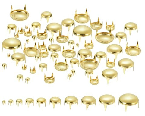 QUARKZMAN 100Pcs Doré Rivets à Dôme Rond, 10 Tailles en Laiton Kit Assorti de Perles à Griffes, Clous à Pointes, Points Punk Rock, pour Bricolage, Vêtements, Ceinture, Sac, Chaussures