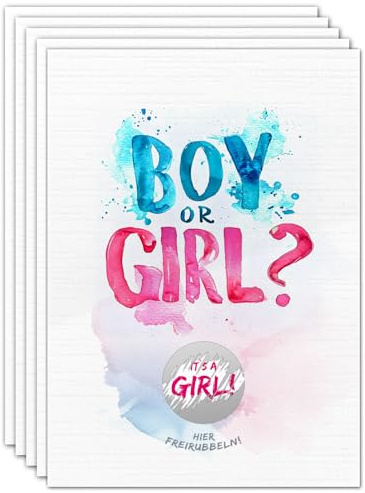 5x Gender Reveal Rubbelkarte - Boy or Girl ? - Gender Reveal Party - Rubbellos als Überraschung (Mädchen)