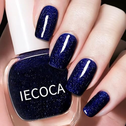 Glitter Dark Blue Nail Varnish - Super Sparkling Quick Dry, Long Lasting, Non-Toxic, No Chip Breathable Nail Polish for Women's Home Manicure