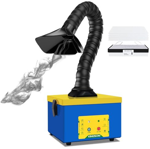 KINGSOM Estrattore di fumi per saldatura con filtro 2 in 1, rimozione assorbitore di fumo da 180 m³/h, regolazione a 3 velocità, estrattore di fumi compatto da tavolo per saldatura fai da te, stampa