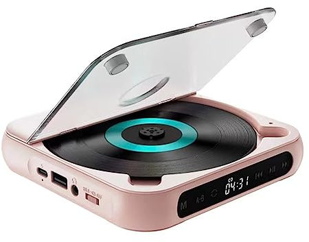 MRNHA Portable CD Player Bluetooth Speaker, Wall Mountable CD Music Player with FM Radio -Pink