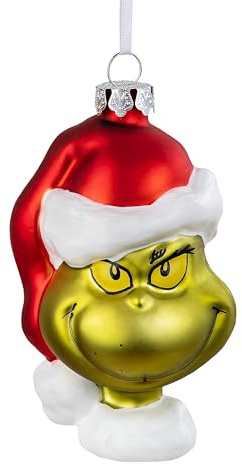 Hallmark The Grinch Glass Ornament, Dr Seuss, Christmas Tree Decoration | Blown Glass with Hanging Ribbon, 10.8cm X 6.4cm X 5.7cm, Collectible Gift
