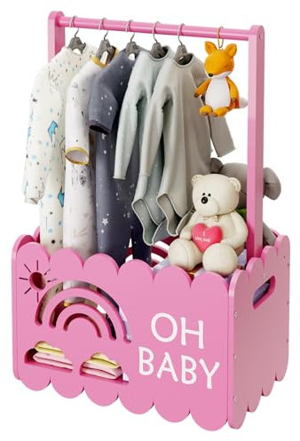 DUHARS Holz Korb für Geschenke Babyparty, Geschenkkorb Leer groß für Neugeborene Baby Dusche, Baby Shower, Personalisierte Babygeschenk Präsentkorb Leer, Oh Baby Geschenk Korb, Mädchen, Junge, Rosa