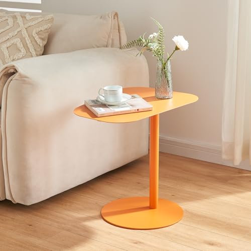 [en.casa] Mesa Auxiliar Nastätten Trapezoidal para Sala Terraza Práctica Mesilla de Noche Apta para Interior/Exterior Mesa de Café Metal 50 x 50 x 38 cm - Naranja