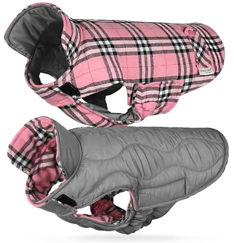 VIVAGLORY Softjoy Hundemantel, Wintermantel mit Bauchschutz & Klettverschluss, Hundejacke für Winter & Weihnachten, Warm Softshell Kariert Schnittmuster Verstellbar, M, Pink