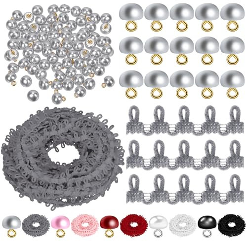 Cimeton 50PCS Grey 10mm Pearl Buttons Half Round Buttons Pearl Buckles for Wedding Dress Skirts Gloves