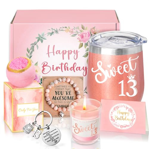 Sheinly 13th Birthday Gifts for Girls, Happy 13th Birthday Basket Gifts Box for Teenager Teen Girls Best Friends Bestie Daughter Sister Her Bestie