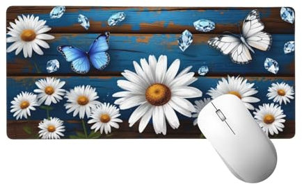 Tapis de Souris de Jeu, Blanc Tapis de Souris XXL 90 x 30 cm, Sous Main Bureau Gaming Grand, Mouse Pad Marguerite Accessoires Bureau, Base en Caoutchouc Antidérapante, pour Gamer, Ordinateur, PC H-193