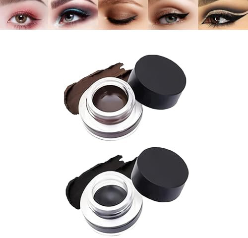 2PCS Waterproof Gel Eyeliner Pencil Set – Smudge-Proof, Long-Lasting & High-Pigment Eyeliner for Sensitive Eyes, Smooth Brow & Eye Liner for Precise Application – Black & Brown