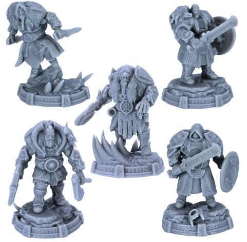 Forged Terrain Descendants of Tyr - 5 Viking Barbarian Miniatures | 32 mm Skala Resin Models | Daybreak Miniatures | Unlackierte RPG-Figuren | D&D spielbare Charaktere und Wargaming-Helden