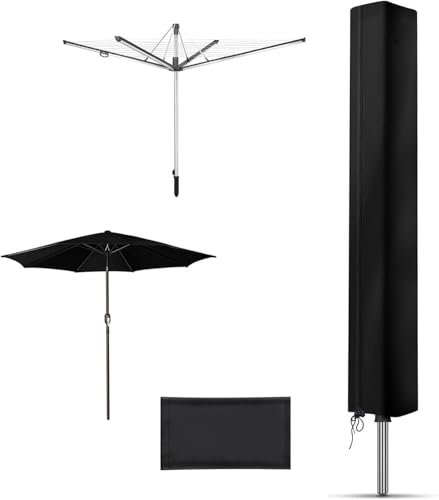 Premium Wäschespinne Schutzhülle, wetterfeste | Reißverschluss & Kordelzug | Extrem reißfeste | 420D Oxfordgewebe | Wasserdichte & UV-beständig | Kleine Sonnenschirm Schutzhülle (168x30x30cm)