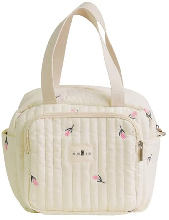 [Psdndeww] Wickeltasche für Mütter, Baby-Kinderwagen, Hängetasche, Schultertasche, bestickt, gesteppt, Handtasche, mehrere Fächer, Crossbody-Tasche, Tulpenmuster, 小さい