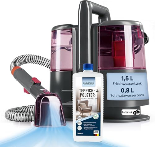 CLEANmaxx Pro Power Polsterreiniger Gerät 600W Rot | leistungsstarker Waschsauger mit Dual-Tank | für Sofa Auto Teppich Polster | inkl. Teppichshampoo für starke Fleckenentfernung