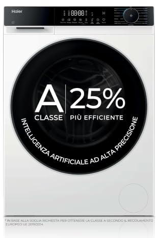 Haier X Serie 5 Lavatrice 9 Kg, 1400 Giri, Classe A-25%, Bianca | Vapore, Ciclo Refresh, Smart AI, Wi-Fi, App hOn, Libera Installazione, 72 dB, 85x60x55.9 cm, HW90-BP14357U-IT