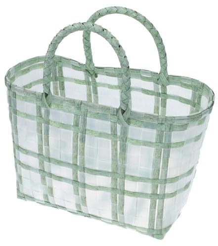 MALUGOGO Gewebte Gelee-Tasche, Handkorb, klein, grün, transparent, flexibel, lässig, Einkaufstasche für Damen, Lebensmittelaufbewahrung und Strandgebrauch